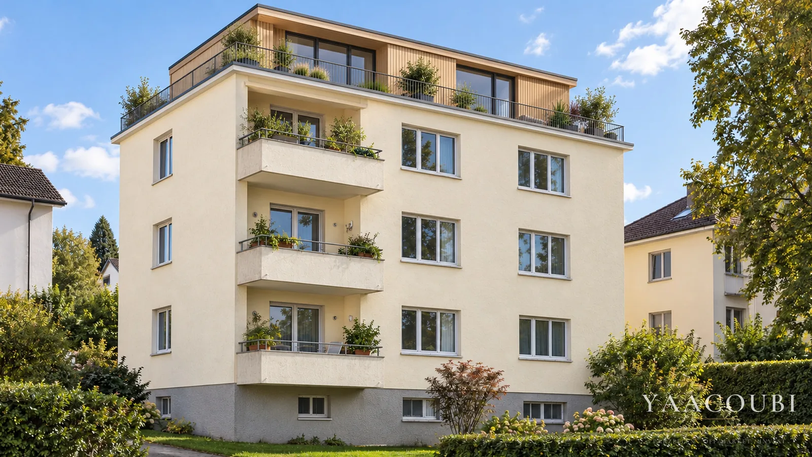 Mehrfamilienhaus aus den 1960er-Jahren, aufgestockt mit Attika — Neu möglich