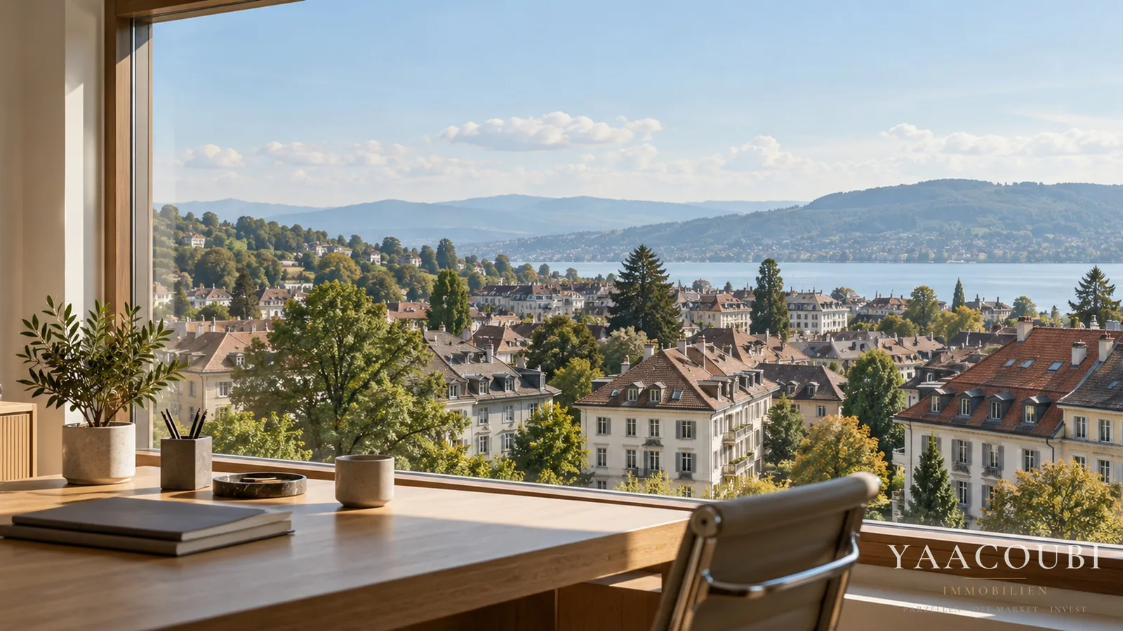 Arbeitsplatz mit Blick über Zürich