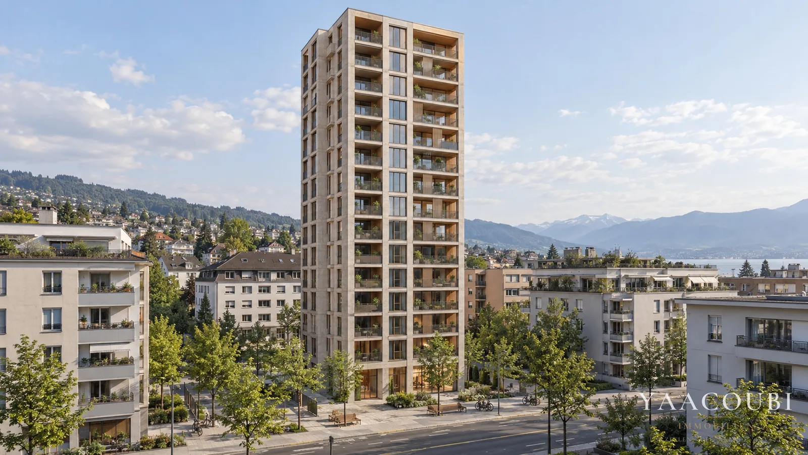 Wohnhochhaus in einem Schweizer Stadtquartier