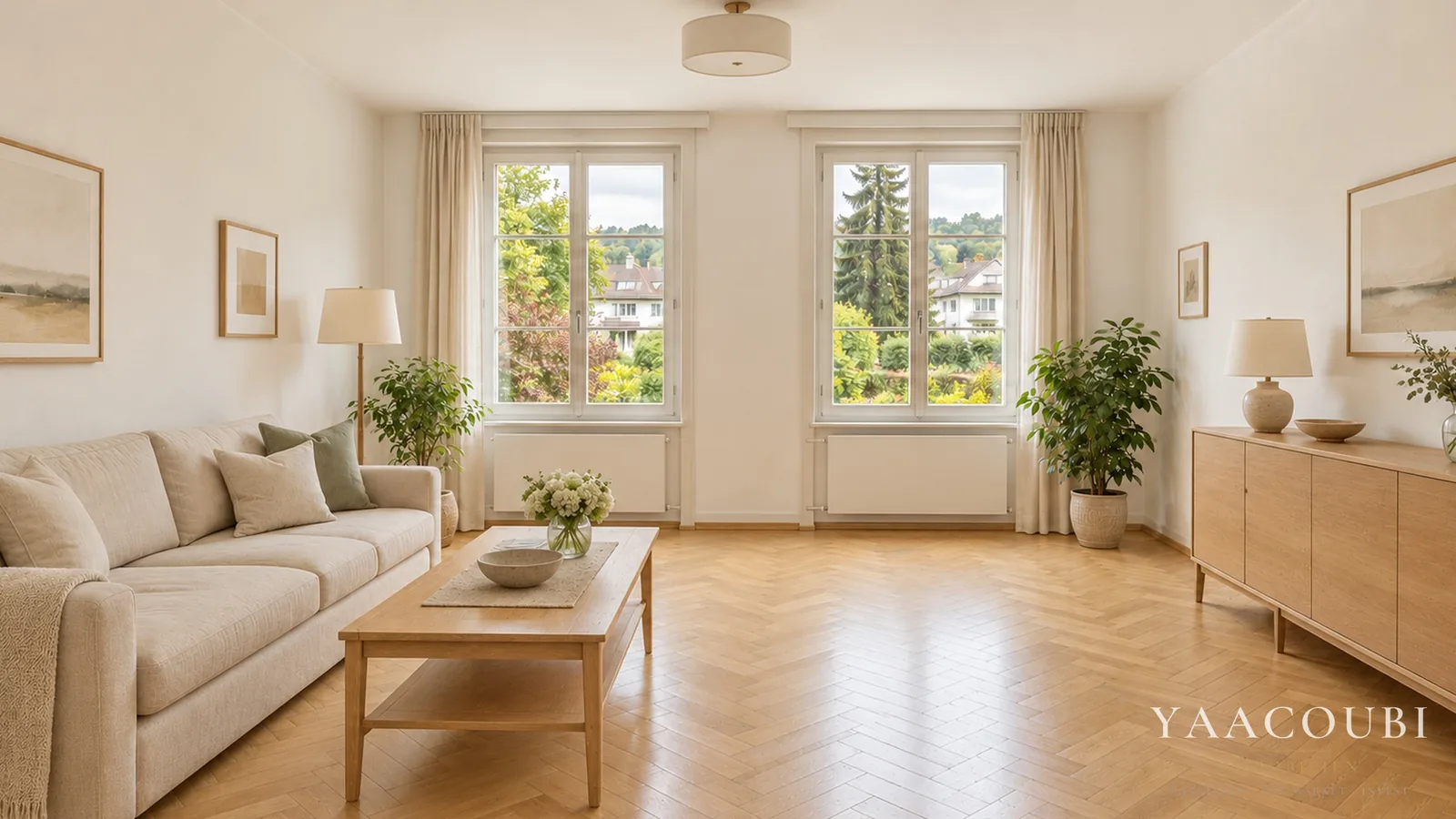 Wohnzimmer einer Altbauwohnung — Nach der Erneuerung